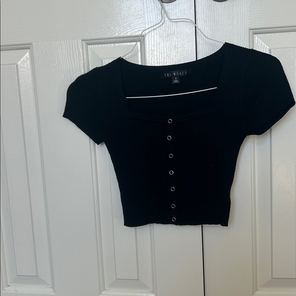 Cropped short sleeved black sweater